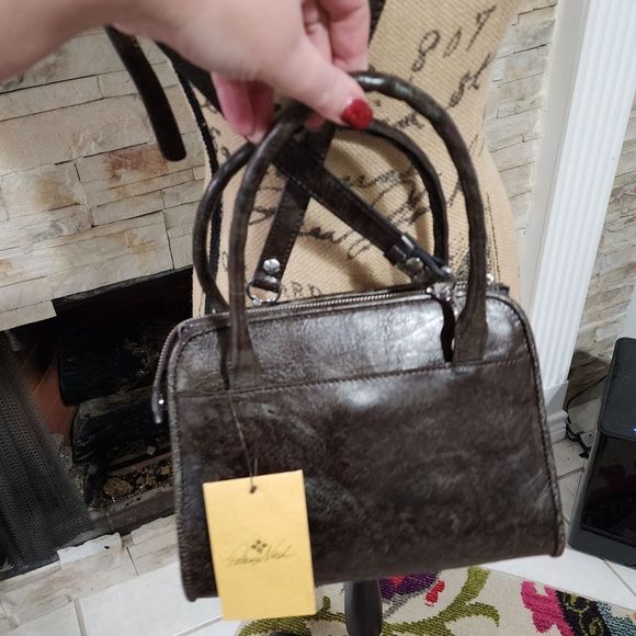 Patricia Nash Paris Satchel Tooled Turquoise Brown Leather P018133 New - Picture 10 of 16